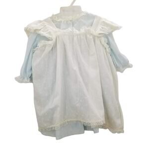 3Pc. Vintage baby set Blue Unbranded Top Bloomers Apron Flowers Infant or Doll